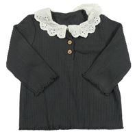 Sivé rebrované tričko s golierikom George