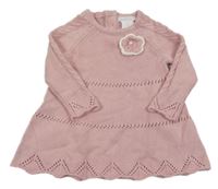 Svetloružové svetrové šaty s květem Shabby chic