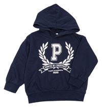 Tmavomodrá mikina s potlačou a kapucňou H&M