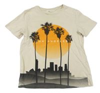 Svetlobéžové tričko s palmami a sluncem H&M