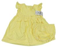 2Set - Žlté plátenné šaty s mašličkami a volánky + kalhotky na volániky Matalan