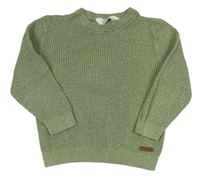 Khaki melírovaná rebrovaný sveter s nášivkou H&M