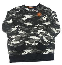Čierno-tmavošedo-bílo/světlešedá army mikina s krychlí a nápismi F&F