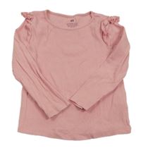 Světlerůžové žebrované triko s volánky H&M