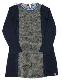 Tmavomodro-svetlobéžové vzorované šaty s strapcemi SCOTCH&SODA