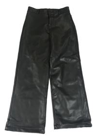 Čierne široké koženkové nohavice HEMA
