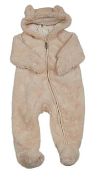 Svetloružová kožušinová podšitá kombinéza s kapucňou s uškami zn. H&M