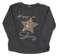 Tmavosivé melírované trblietavé tričko s hviezdou s flitrami a nápismi zn. YIGGA