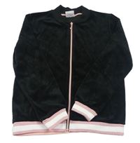 Černo-starorůžová sametová propínací mikina s bílým pruhem YIGGA