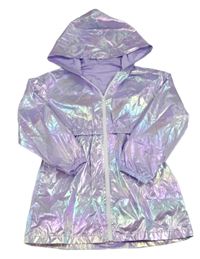 Lila metalická šusťáková podzimní parka s kapucí 