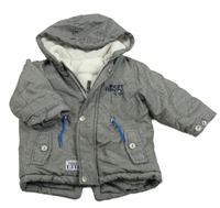 Sivá melírovaná šušťáková zimná parka s nápismi a medvedíkom a kapucňou Ergee