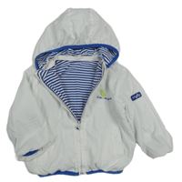 Bielo-modrá šušťáková jarná obojstranná bunda s vtáčikom a odopínacíá kapucňou Mayoral