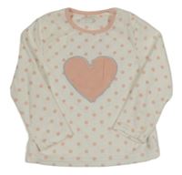 Bielo-svetloružová bodkovaná á plyšová mikina so srdiečkom PRIMARK