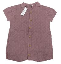 Nové - hnědofialový vzorovaný pletený kraťasový overal s golierikom Next