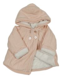 Světlerůžový propínací zateplený svetr se vzorem a kapucí little nutmeg