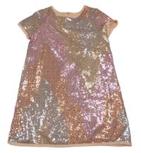 Růžovo-modro-zlaté tylové flitrové šaty St. Bernard