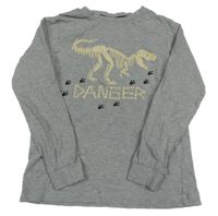 Šedé melírované pyžamové triko s kostrou dinosaura L&D