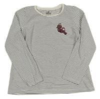 Bílo-černé pruhované triko s ptáčkem z překlápěcích flitrů Topolino