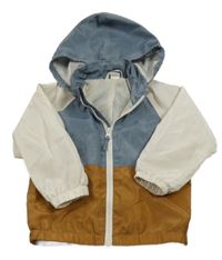 Šedomodro-hnedo-smotanová šušťáková jarná bunda s odopínacíá kapucňou H&M