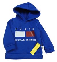 Nové - zafírová tepláková mikina s nápismi a kapucňou SHEIN