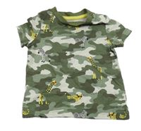 Kaki-svetlosivé army melírované tričko so zvieratkami C&A
