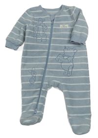 Světlemodrošedo-biely pruhovaný fleecový overal s Pú s kamarády George