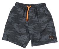 Tmavošedo-šedo-černé army plážové kraťasy s nášivkou PRIMARK