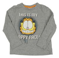 Sivé melírované tričko s Garfieldem a nápismi TV MANIA