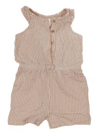 Bielo-světleskořicový pruhovaný kraťasový overal s mašličkou C&A