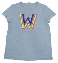 Svetlomodré melírované tričko s písmenkom TOM TAILOR