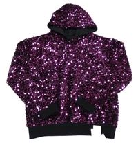 Nové - černo-tmavorůžová sametová flitrová podšitá mikina s kapucí St. Bernard