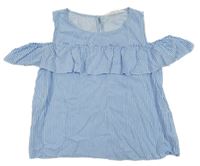 Modro-bílá pruhovaná letní crop halenka s volánkem H&M