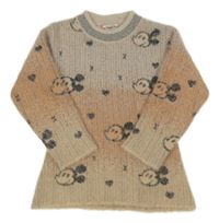 Světlepudrovo-pudrovo-čierny melírovaný chlpatý sveter s Mickey