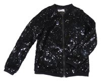 Černý tylový flitrový podzimní bomber H&M
