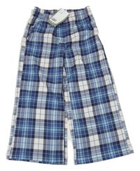 Nové - modro-bílo-tmavomodré kostkované straight high waist kalhoty H&M