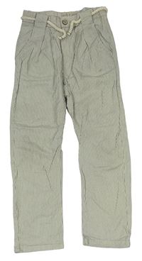 Krémovo-sivé pruhované plátenné nohavice s opaskom Zara