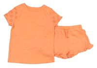 2set - Neónově oranžové tričko s madeirou + bavlnené kraťasy F&F