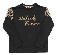 Antracitovo-béžová mikina s nápisem a leopardím vzorem M&S