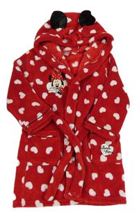 Červený chlupatý župan se srdíčky a kapucí - Minnie Miniclub