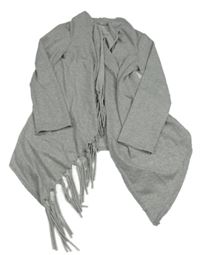 Šedý melírovaný zavinovací cardigan s třásněmi