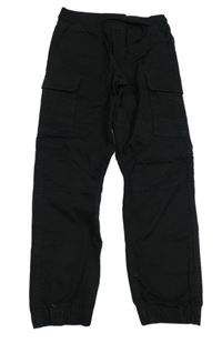 Černé plátěné cargo cuff kalhoty s úpletovým pasem H&M