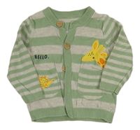 Zeleno-sivý pruhovaný prepínaci sveter s žirafou Mothercare