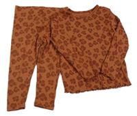 2set - Hnedé vzorované rebrované triko + legíny zn. Next