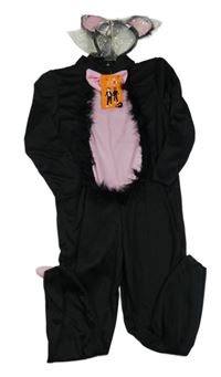 Nové - Kockovaným - 2set - Čierny overal s mašlou a ocasem + čelenka - mačka