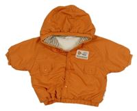 Oranžová šušťáková zateplená bunda s nášivkou a kapucňou