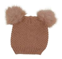 Staroružová pletená čapica s bambulemi