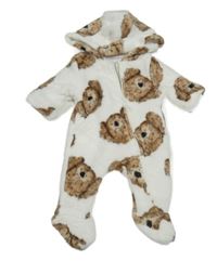 Biela chlpatá podšitá kombinéza so psy a kapucňou F&F