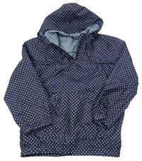 Tmavomodrá bodkovaná á šušťáková bunda s volánikmi a kapucňou George