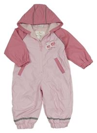Růžovo-starorůžová nepromokavá zateplená kombinéza s labutěmi a kapucí Orsolino