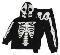 2set - Černá mikina s kostrou a kapucí + tepláky H&M